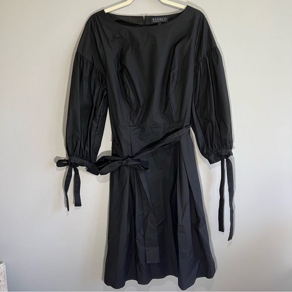 Eloquii Dresses & Skirts - Eloquii elegant little black dress boat neck puff sleeves tea length belt tie 14